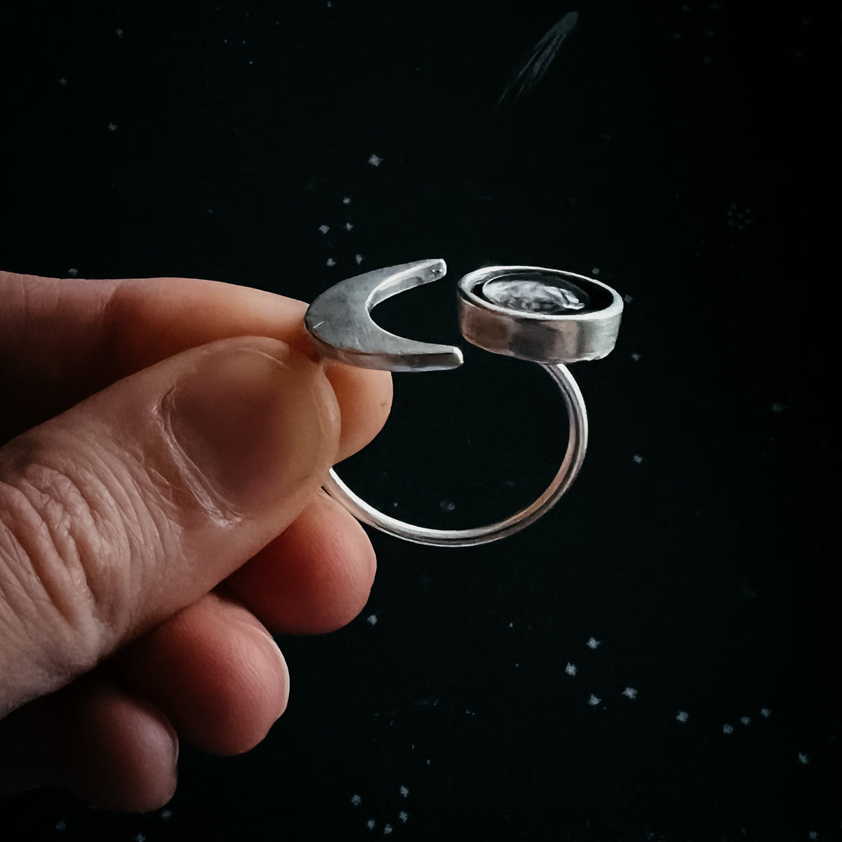 Crescent Moon Wrap Ring With Authentic Meteorite