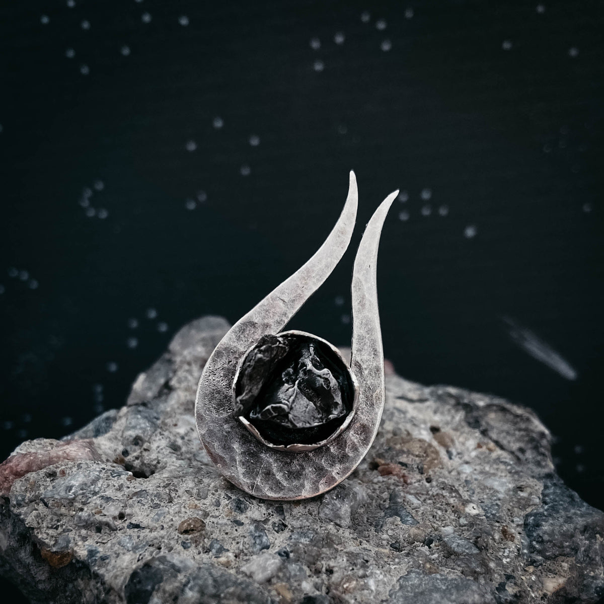 Comet Ring With Authentic Meteorite