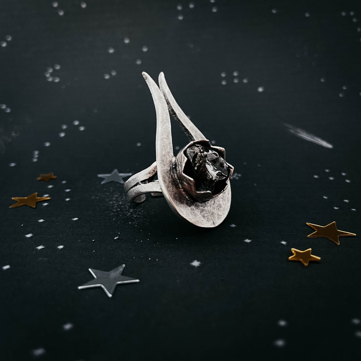 Comet Ring With Authentic Meteorite