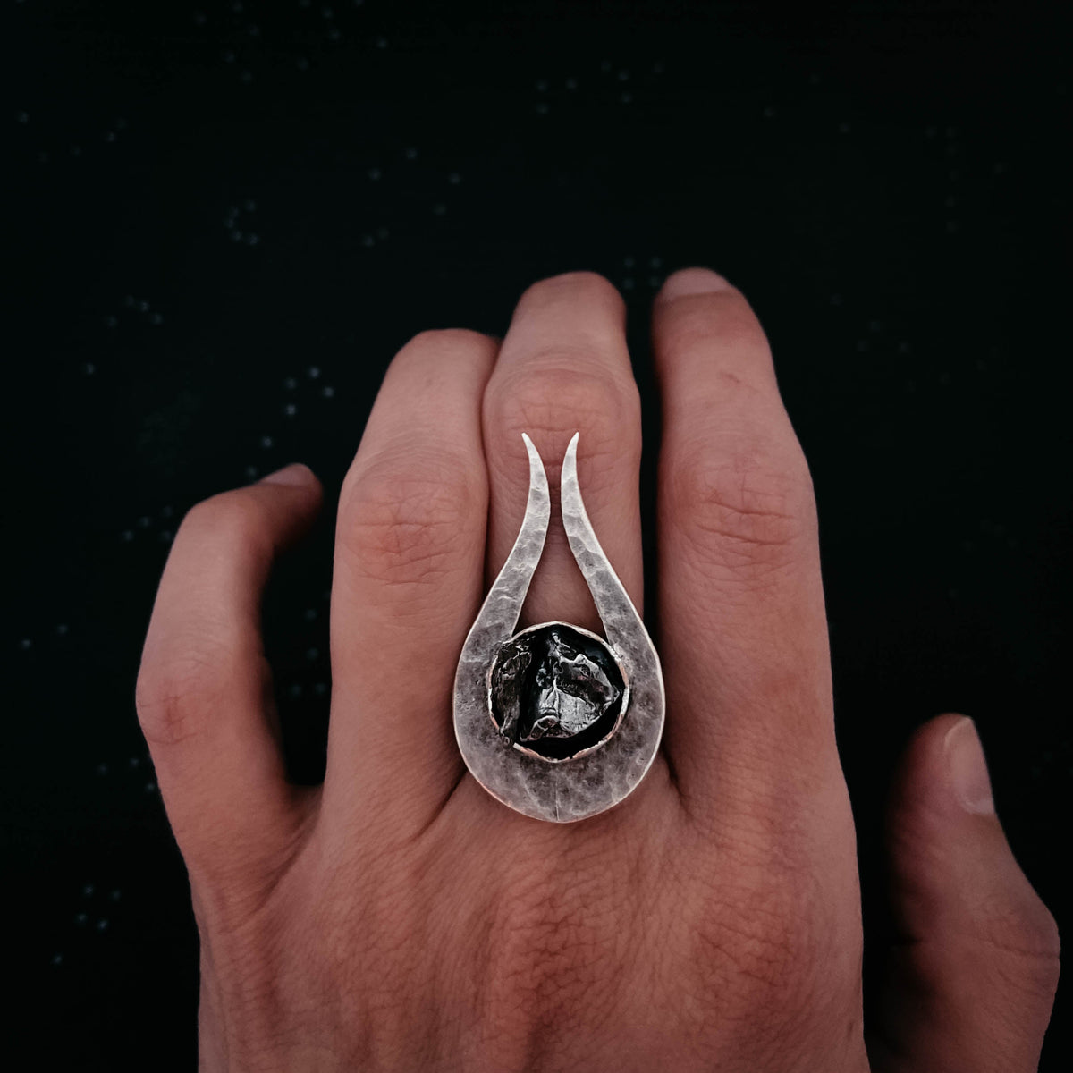 Comet Ring With Authentic Meteorite