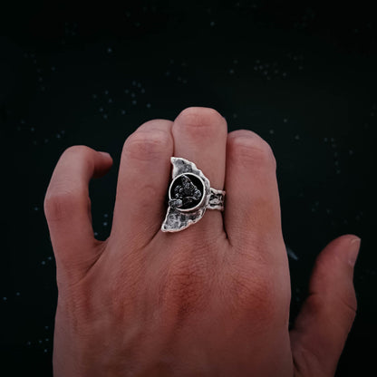Crescent Moon Ring With Authentic Meteorite