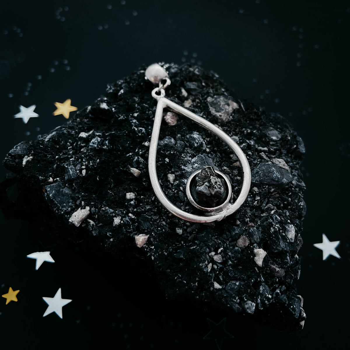 Teardrop Necklace With Authentic Raw Meteorite