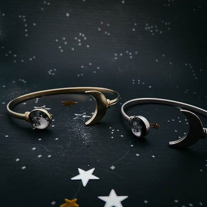 My Moon Cuff Bracelet With Lunar Crescent - Gold or Silver Tone
