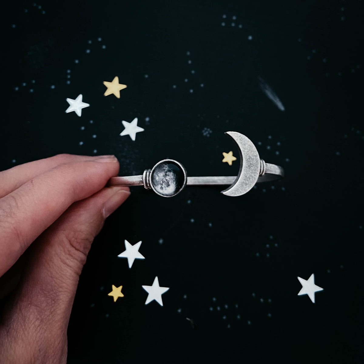My Moon Cuff Bracelet With Lunar Crescent - Gold or Silver Tone