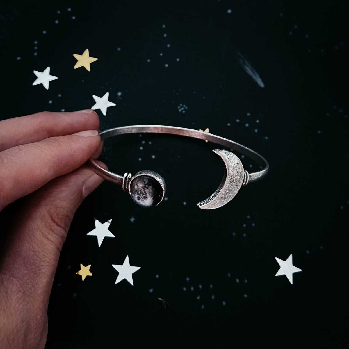 My Moon Cuff Bracelet With Lunar Crescent - Gold or Silver Tone