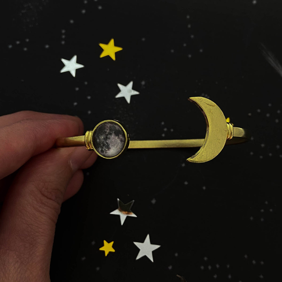 My Moon Cuff Bracelet With Lunar Crescent - Gold or Silver Tone