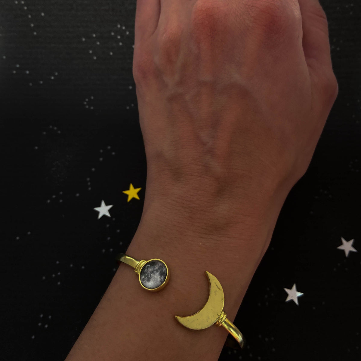 My Moon Cuff Bracelet With Lunar Crescent - Gold or Silver Tone