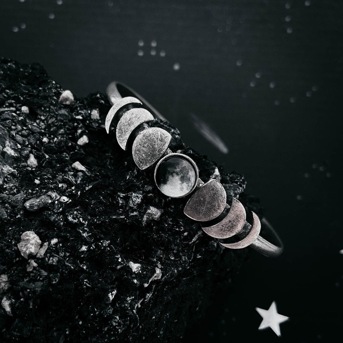 My Moon Cuff Bracelet With Lunar Phases - Gold or Silver Tone