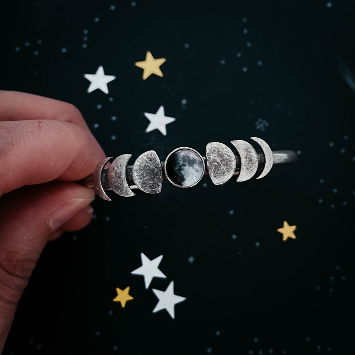 My Moon Cuff Bracelet With Lunar Phases - Gold or Silver Tone