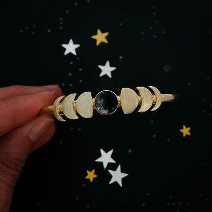 My Moon Cuff Bracelet With Lunar Phases - Gold or Silver Tone