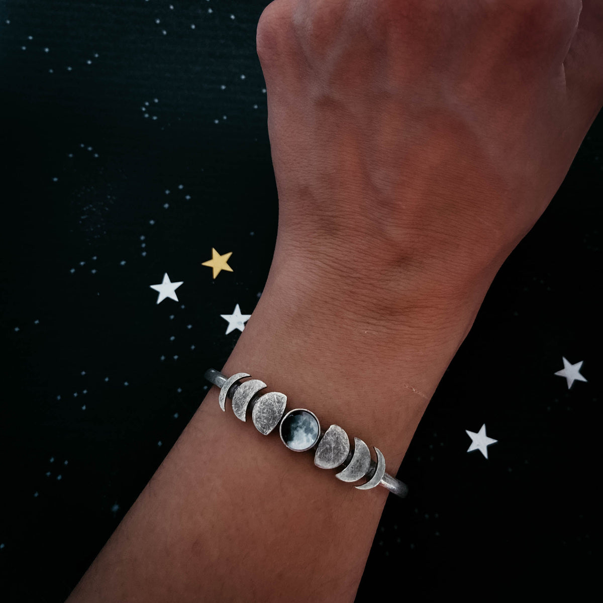 My Moon Cuff Bracelet With Lunar Phases - Gold or Silver Tone