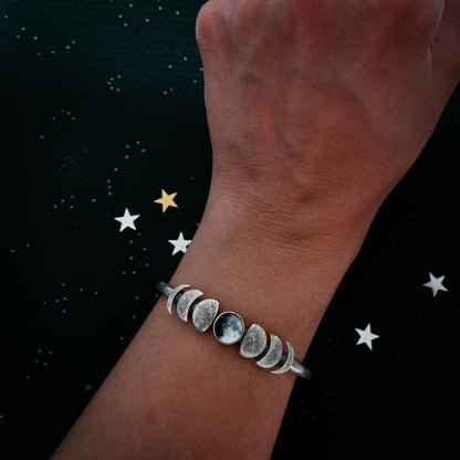 My Moon Cuff Bracelet With Lunar Phases - Gold or Silver Tone