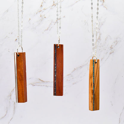 Stone Inlay Bar Necklace | Wood & Gem Accent
