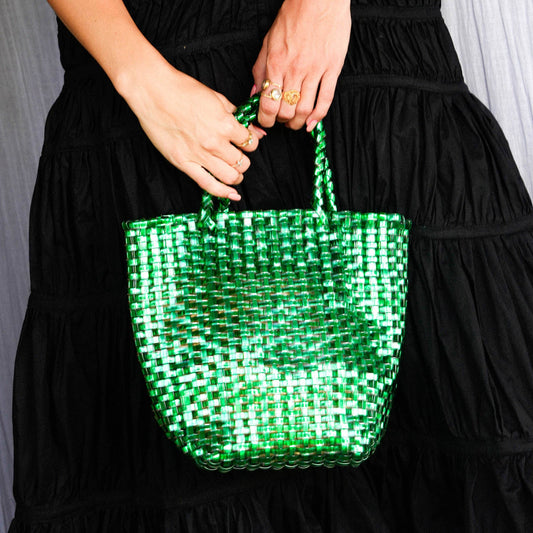 La Tote Recycled Tote Bag in Metallic Green