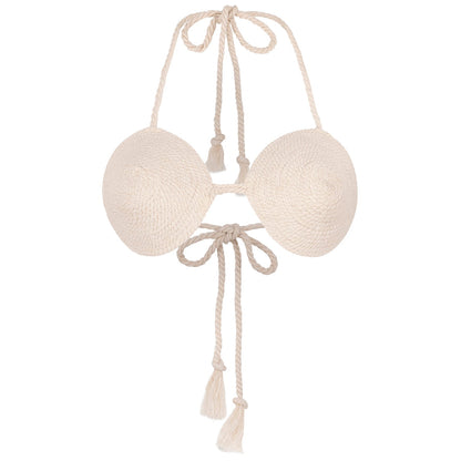 The Leia Cotton Rope Bikini Top in Off-White