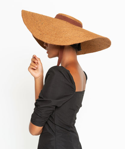 LOLA Wide Brim Jute Straw Hat in Havana Brown