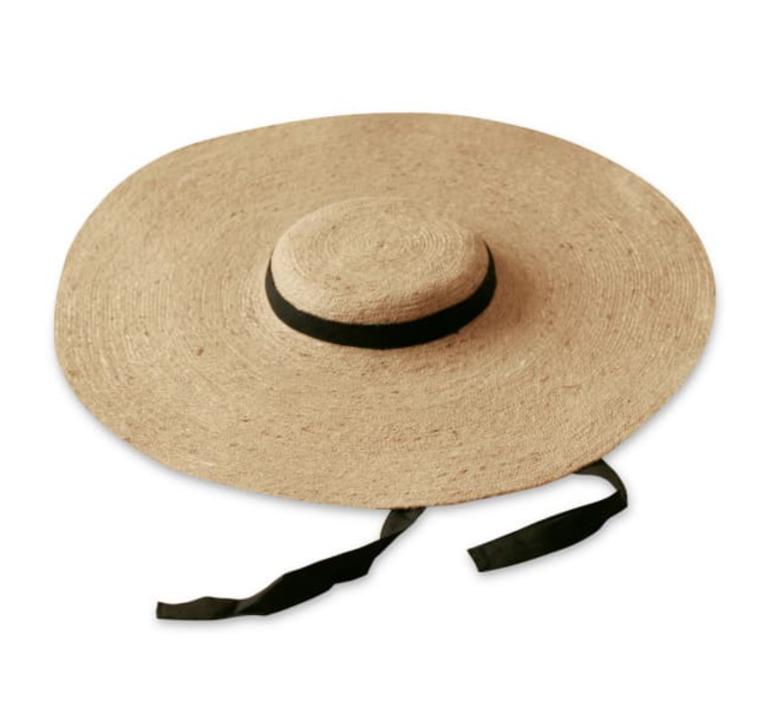 LOLA Wide Brim Jute Straw Hat With Black Strap