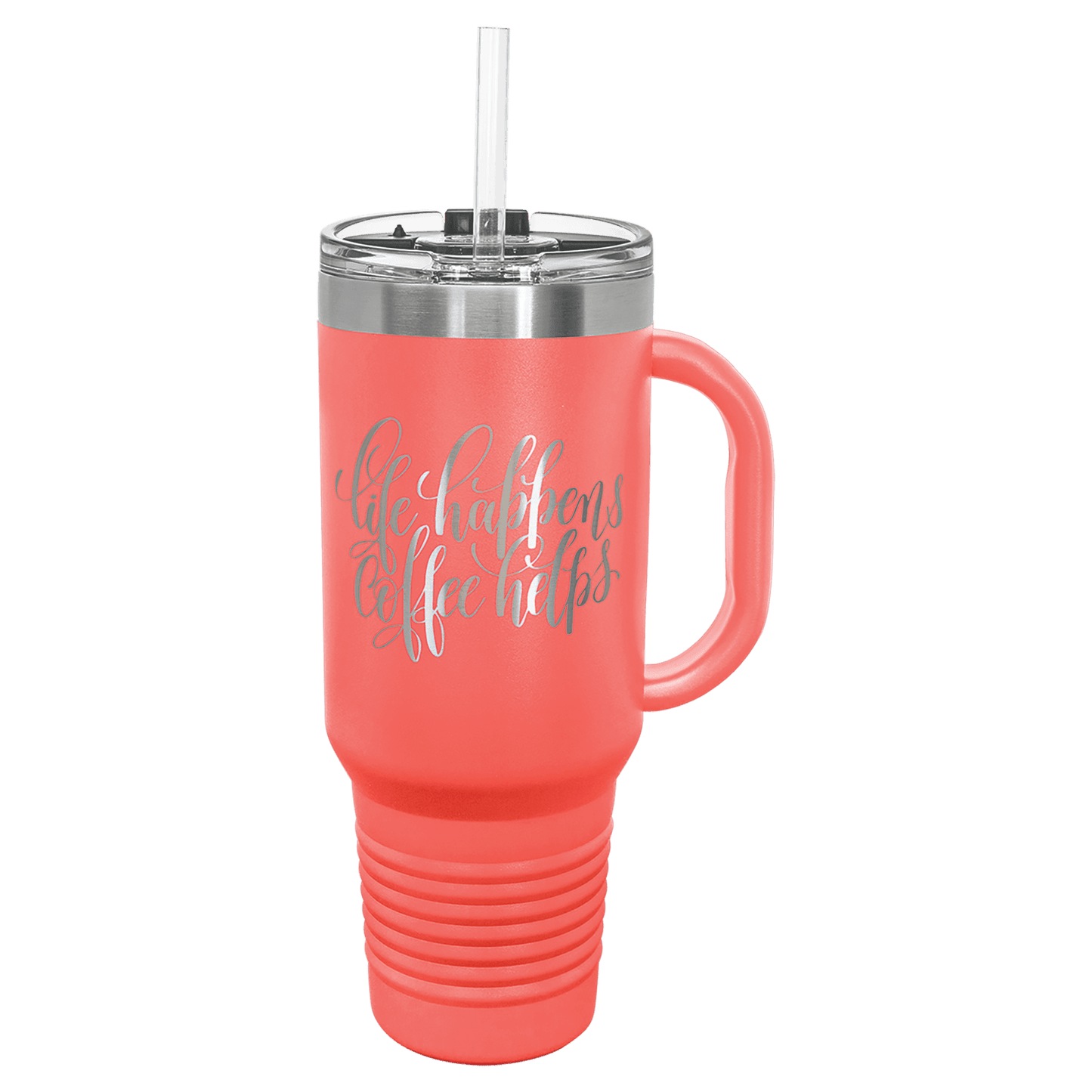 Polar Camel 40 Oz. Coral Travel Mug With Snap Lid & Straw