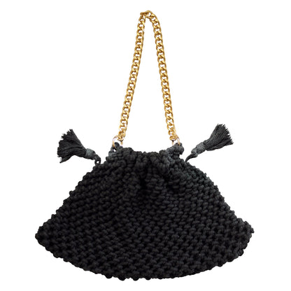 LYON Macrame Tote Bag in Black