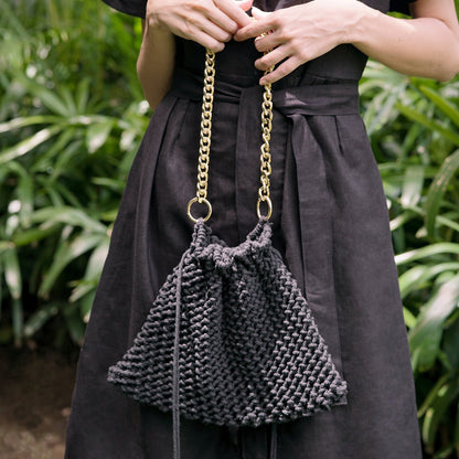 LYON Macrame Tote Bag in Black