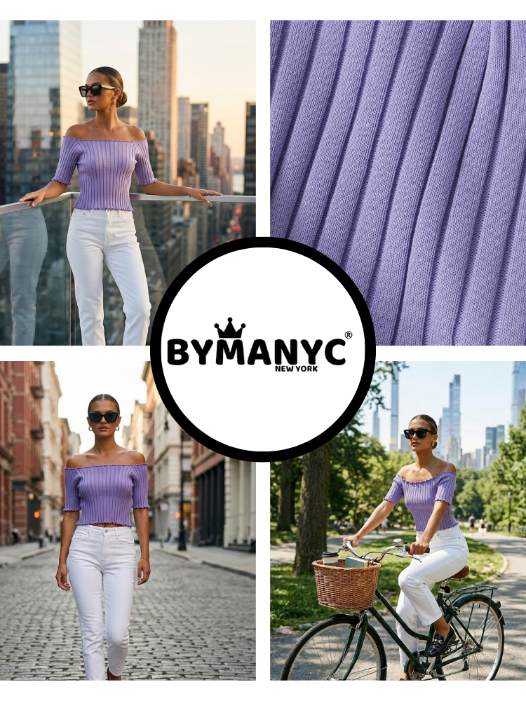 Lavender ASTOR Ribbed Off-the-Shoulder Top Prêt-À-Porter BYMANYC ®
