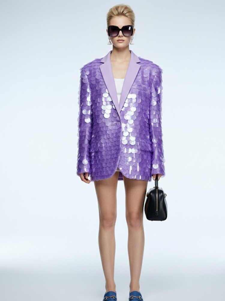 Lila Lavender Oversized Disc-Sequin Blazer • BYMANYC ® New York