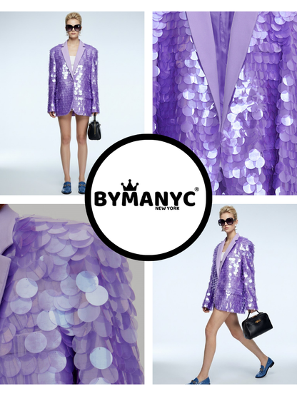 Lila Lavender Oversized Disc-Sequin Blazer • BYMANYC ® New York