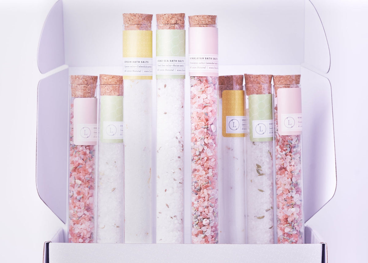 Natural Bath Salts Gift Set – 8 Glass Tubes