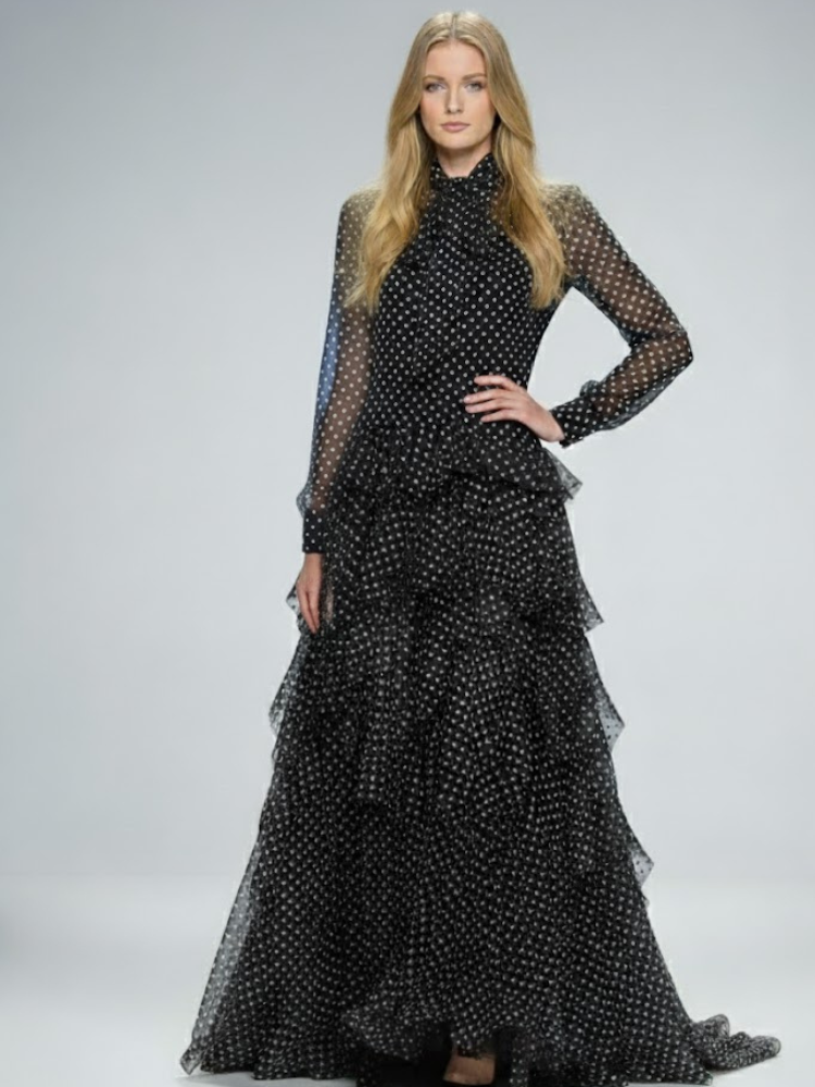 Long Black Polka Dot Evening Dress LENOX HILL: Prêt-À-Porter Line BYMANYC ® New York