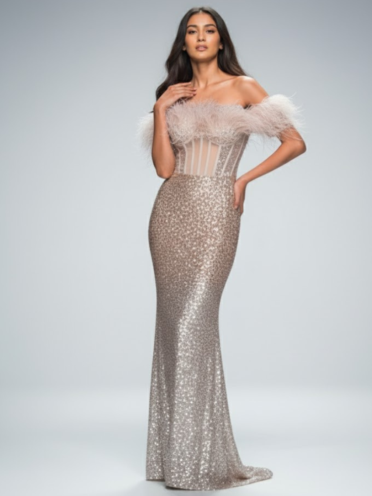 Long Nude Evening Dress CLINTON HILL: Prêt-À-Porter Line BYMANYC ® New York