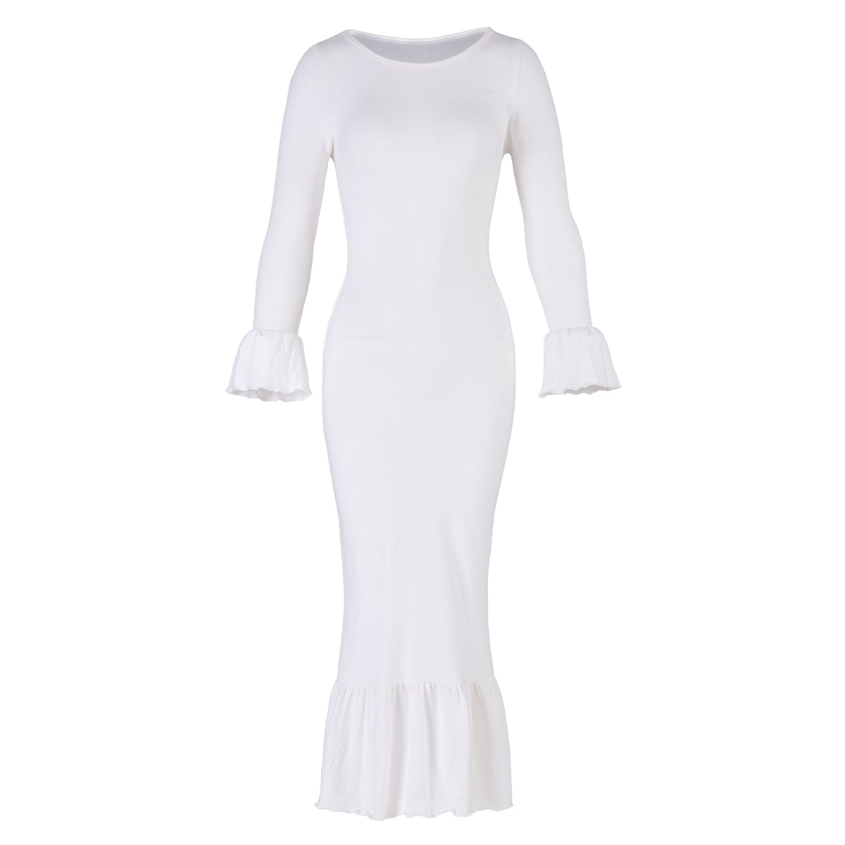MARJORIE Bamboo Ruffle Dress in Off-White
