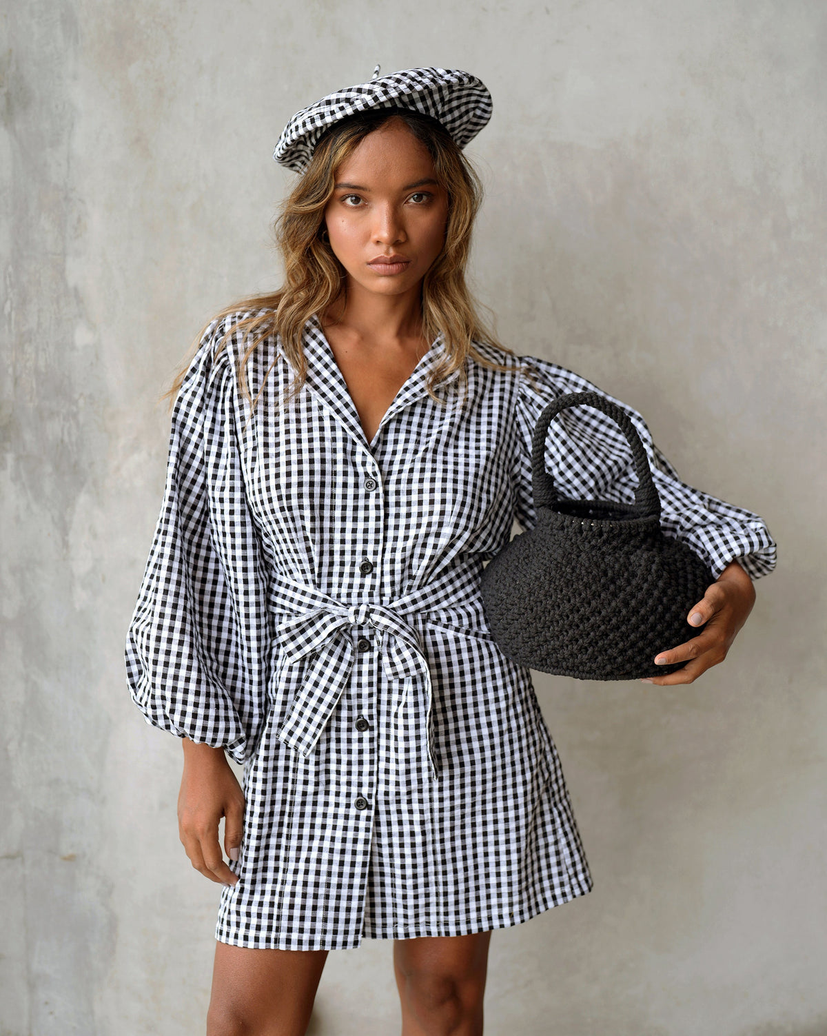 The Meghan Mini Gingham Dress in Black