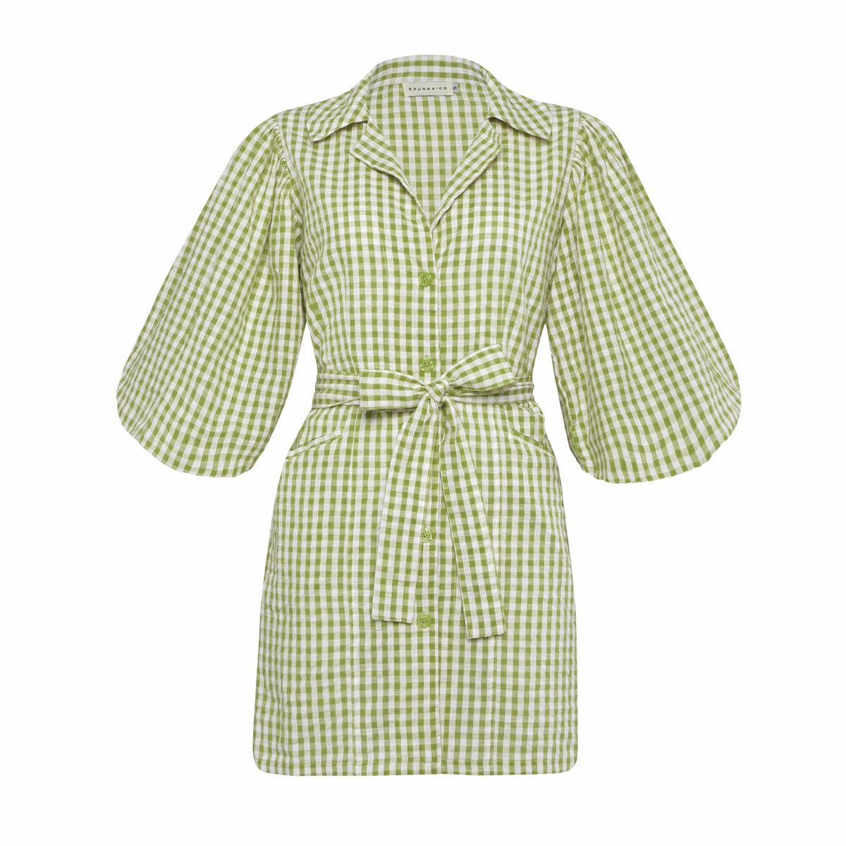 The Meghan Gingham Mini Dress in Olive Green