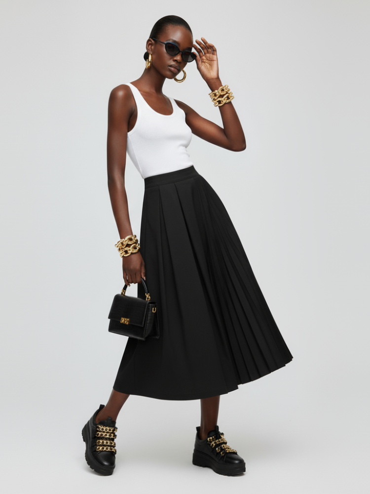 MIDTOWN DELUXE Pleated Midi Skirt ECO FASHION BYMANYC ® New York