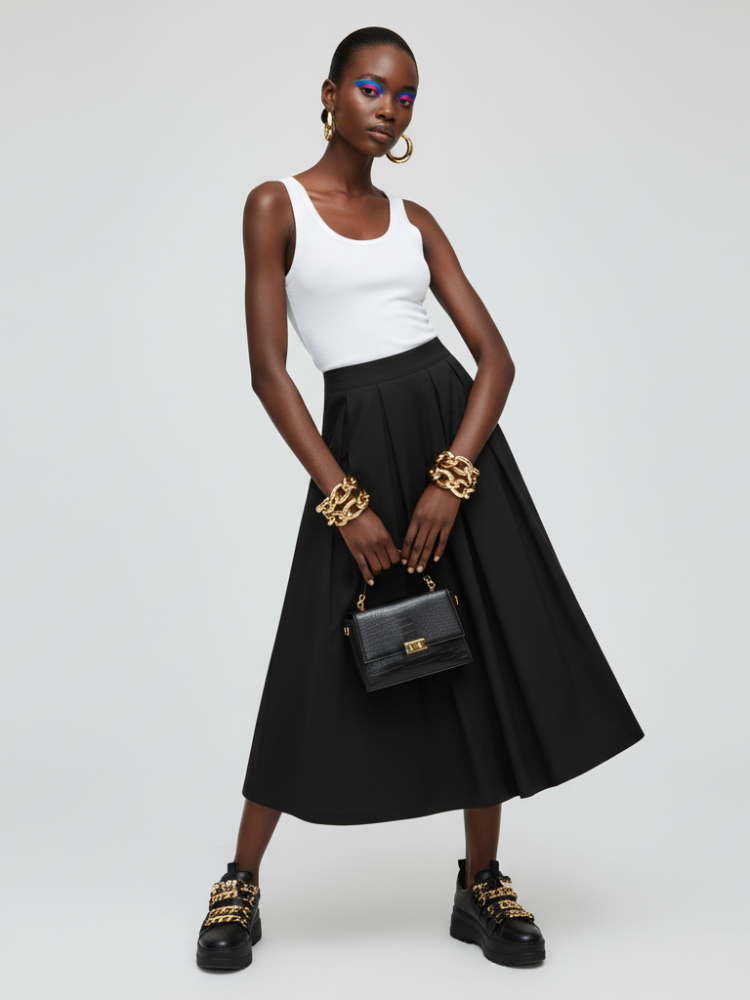 MIDTOWN DELUXE Pleated Midi Skirt ECO FASHION BYMANYC ® New York