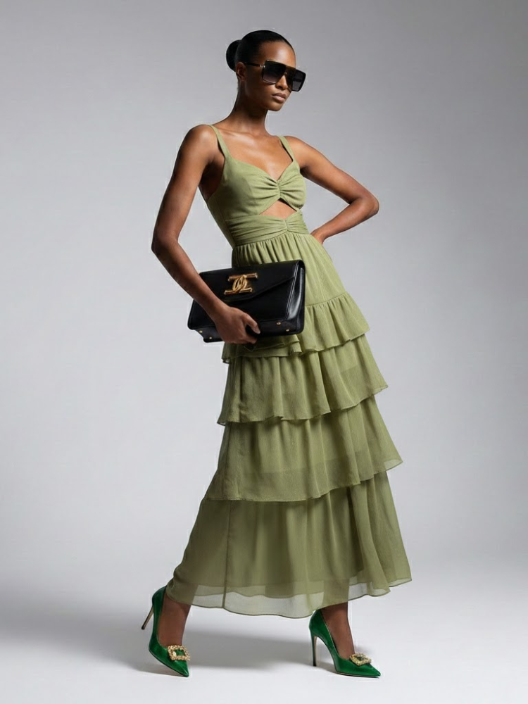 Maxi Dress New Collection BYMANYC ® New York • Olive Green Ruffles