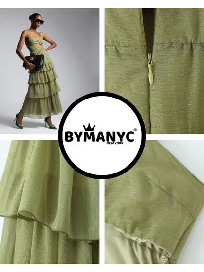 Maxi Dress New Collection BYMANYC ® New York • Olive Green Ruffles
