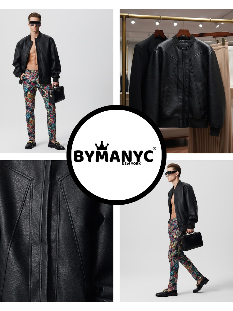 Men's Vegan Leather Bomber Jacket EAST VILLAGE NYFW New Colecction BYMANYC ® New York
