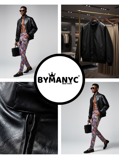 Men's Vegan Leather Bomber Jacket SOHO LEATHER NYFW New Colecction BYMANYC ® New York