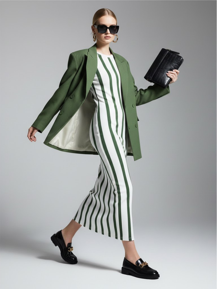 Moss Green Tailored Blazer With Double-Breasted Design • BYMANYC ® New York
