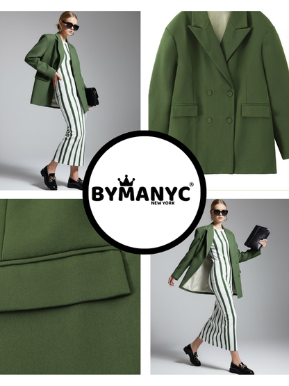 Moss Green Tailored Blazer With Double-Breasted Design • BYMANYC ® New York