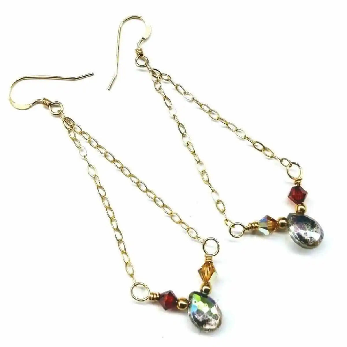 Mystic Rainbow Quartz Gold Filled Drop Earrings