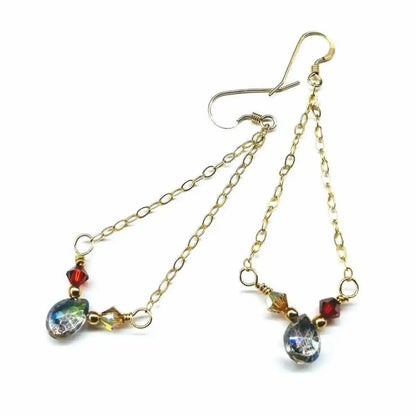Mystic Rainbow Quartz Gold Filled Drop Earrings