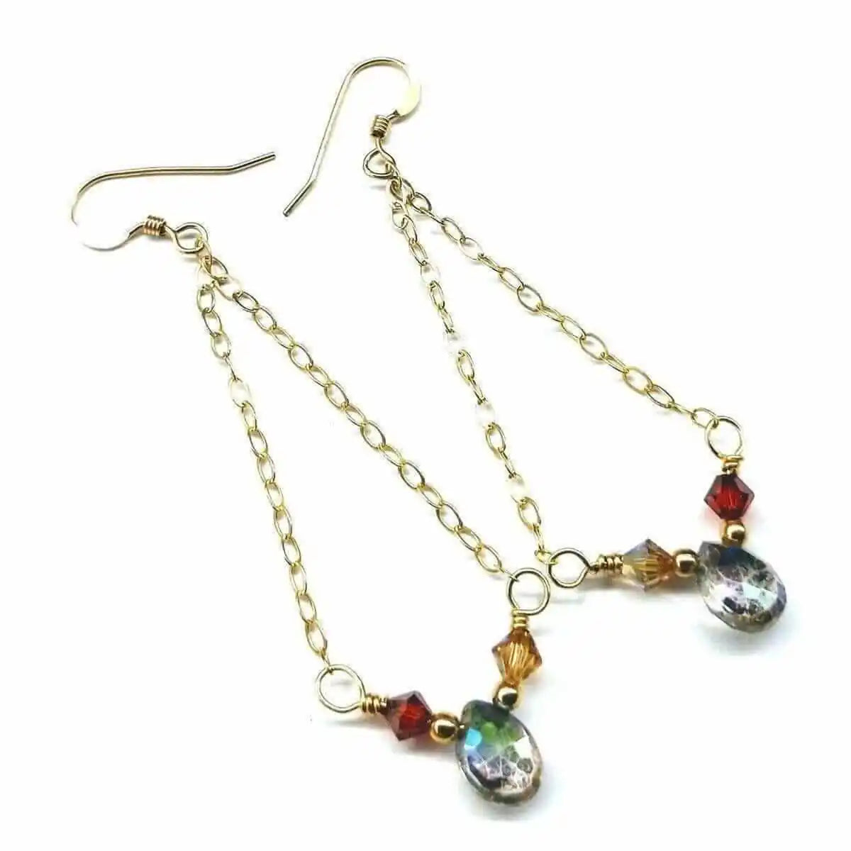 Mystic Rainbow Quartz Gold Filled Drop Earrings