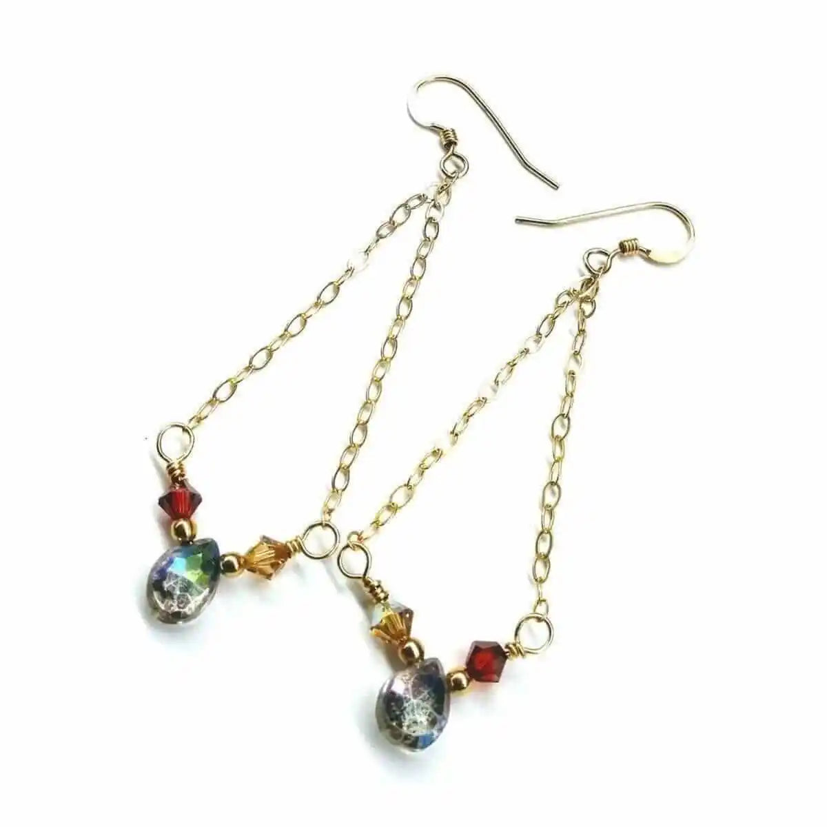 Mystic Rainbow Quartz Gold Filled Drop Earrings