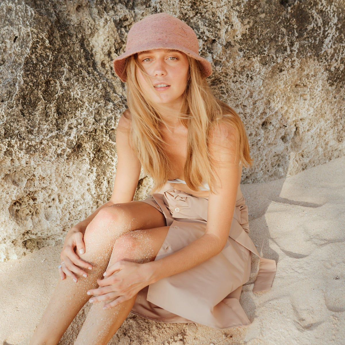 NALA Safari Jute Straw Hat in Blush Rose