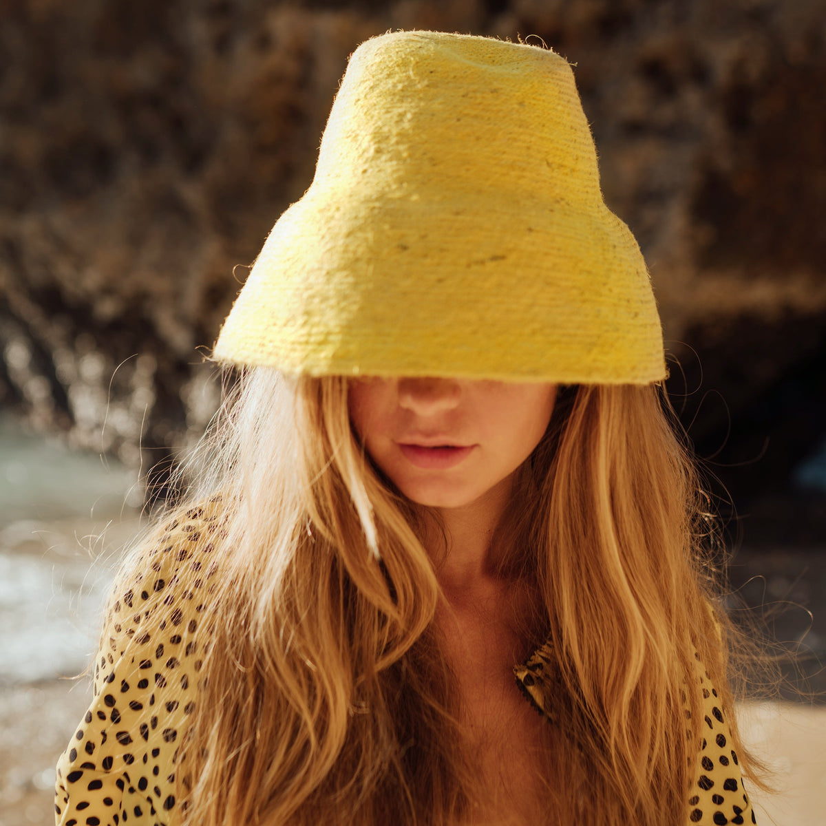 The Naomi Jute Clochet Straw Hat in Yellow