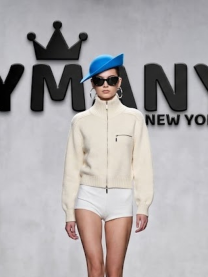 Women's Zip-Front Cream Knit Jacket With Chest Pocket Soho Prêt-À-Porter BYMANYC ® New York - New Collection