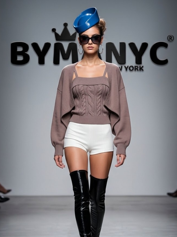 Women's Knit Set Taupe Top and Open Cardigan Soho Prêt-À-Porter BYMANYC ® New York - New Collection