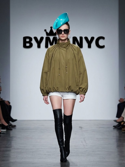 Women's Black Oversized Parka Jacket With High Collar and Adjustable Drawstrings Prêt-À-Porter BYMANYC ® New York - New Collection